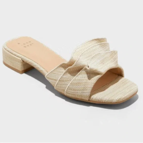 A New Day Lyta Sandals Beige Tan Raffia Sandal Slide Never Worn Size 10 - Picture 1 of 12